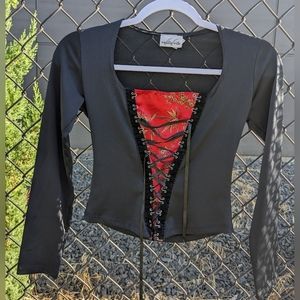 Asian inspired black and red lace from top